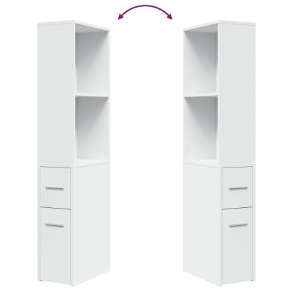 Тесен скрин за баня с колелца, бял, инженерно дърво