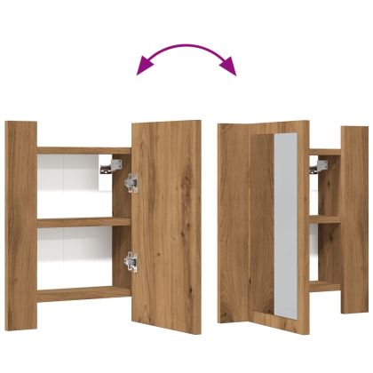 LED шкаф за баня с огледало, дъб артизан, 40x12x45 см