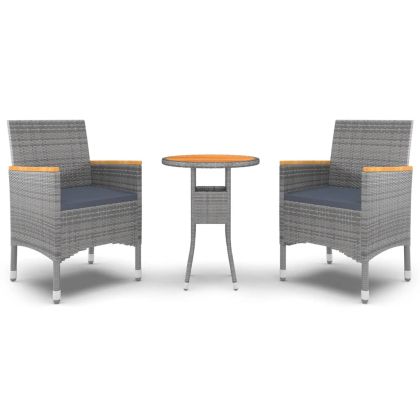Градински трапезен комплект, 3 части, полиратан, сив