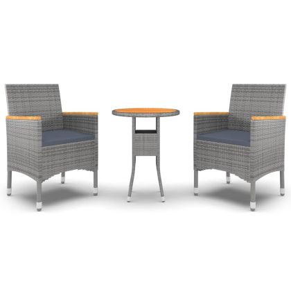 Градински трапезен комплект, 3 части, полиратан, сив