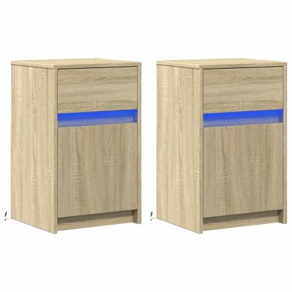 Нощни шкафчета с LED, 2 бр, сонома дъб, инженерно дърво