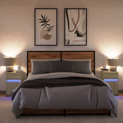 Нощни шкафчета с LED, 2 бр, сонома дъб, инженерно дърво