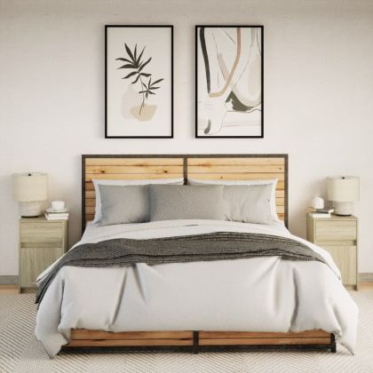 Нощни шкафчета с LED, 2 бр, сонома дъб, инженерно дърво