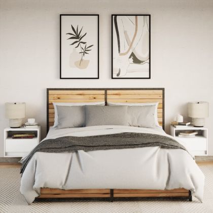 Нощни шкафчета за стена с LED осветление, 2 бр, бели