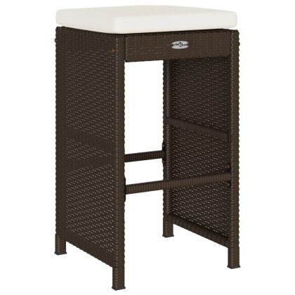 Градински бар табуретки с възглавници, 2 бр, кафяв полиратан