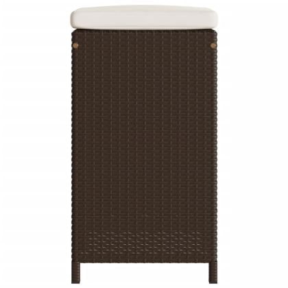 Градински бар табуретки с възглавници, 4 бр, кафяв полиратан