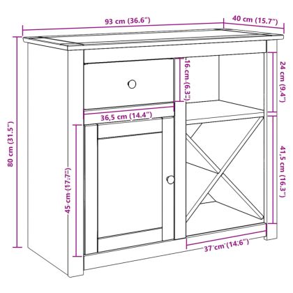 Сайдборд с чекмедже "Panama", 93x40x80 см, борово дърво масив