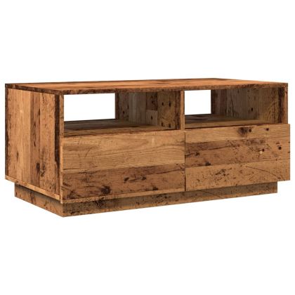 Маса за кафе с LED осветление, старо дърво, 90x49x40 см