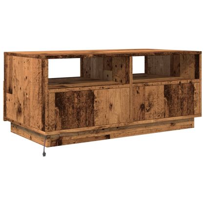 Маса за кафе с LED осветление, старо дърво, 90x49x40 см