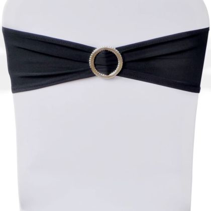 Разтегателна декоративна лента за стол с катарама, черно, 25 бр