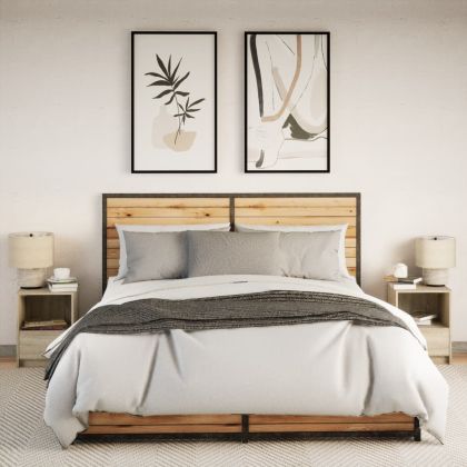 Нощни шкафчета с LED, 2 бр, сонома дъб, инженерно дърво