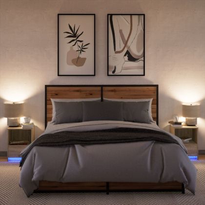 Нощни шкафчета с LED, 2 бр, сонома дъб, инженерно дърво