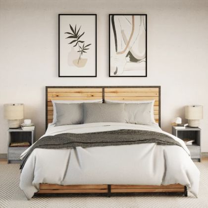 Нощни шкафчета с LED, 2 бр, сив сонома, инженерна дървесина