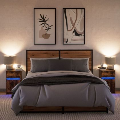 Нощни шкафчета с LED, 2 бр, Опушен дъб, инженерно дърво