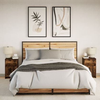 Нощни шкафчета с LED, 2 бр, Опушен дъб, инженерно дърво