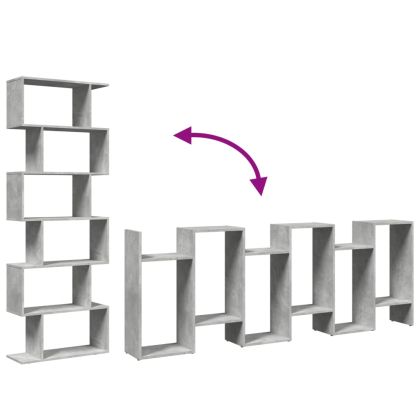 Разделител за стая / библиотека бетонно сив 6 нива 70x24x193 см