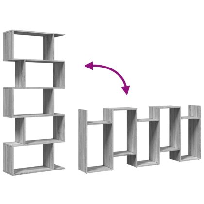 Разделител за стая / библиотека 5 нива сив сонома 70x24x161 см