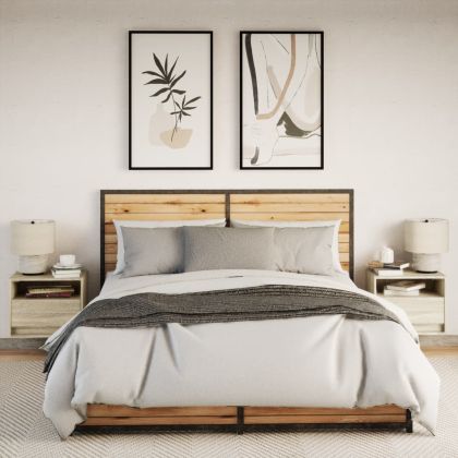 Нощни шкафчета за стена с LED осветление, 2 бр, сонома дъб