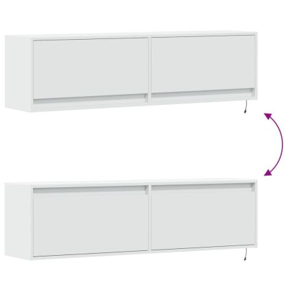 Стенен ТВ шкаф с LED осветление, бял, 140x31x38 см