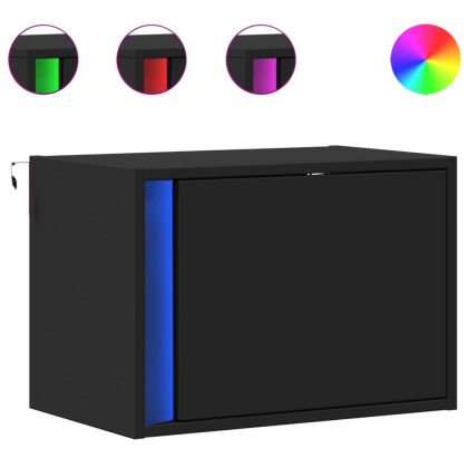 Нощно шкафче за стена с LED светлини, черно