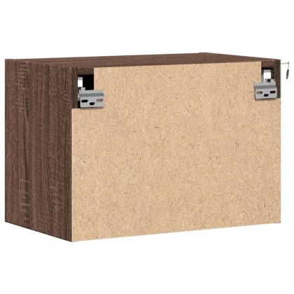 Нощни шкафчета за стена с LED осветление, 2 бр, кафяв дъб