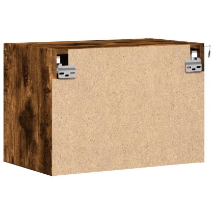 Нощни шкафчета за стена с LED осветление, 2 бр, опушен дъб