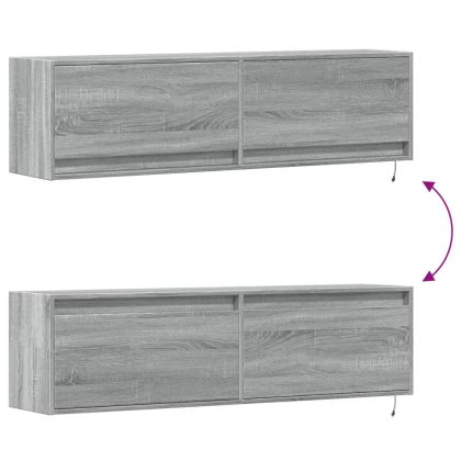 Стенен ТВ шкаф с LED осветление, сив сонома, 140x31x38 см