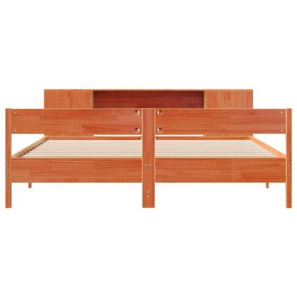 Легло с етажерка за книги, без матрак, 200x200 см, бор масив