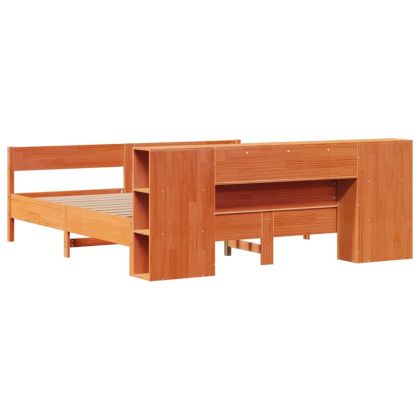 Легло с етажерка за книги, без матрак, 200x200 см, бор масив