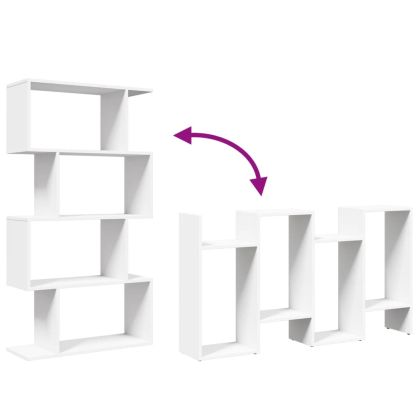 Преграда за стая, библиотека, 4 нива, бяла, 70x24x129 см, инженерно дърво