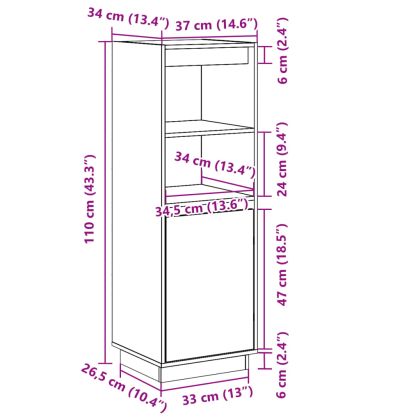 Висок шкаф, меденокафяв, 37x34x110 см, борово дърво масив