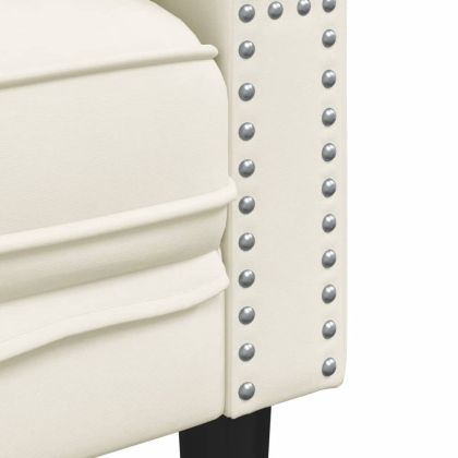 Честърфийлд диван с болстери, 3-местен, кремави, кадифе