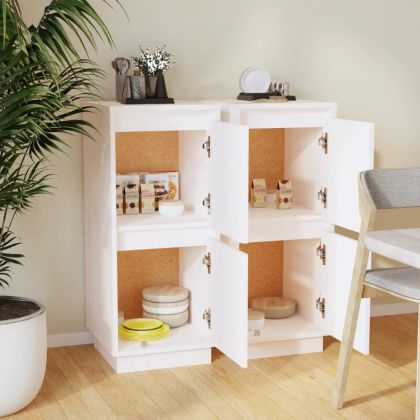 Сайдборди, 2 бр, бели, 31,5x34x75 см, бор масив