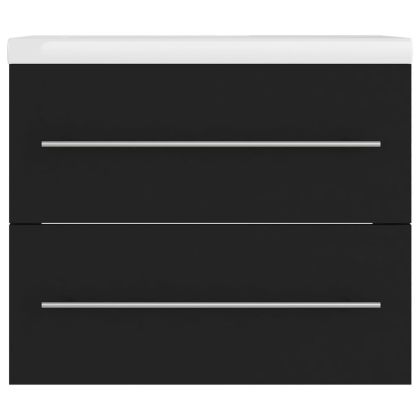 Шкаф за мивка с вградена мивка, черен, инженерно дърво