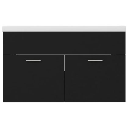 Шкаф за баня с вградена мивка, черен, инженерно дърво