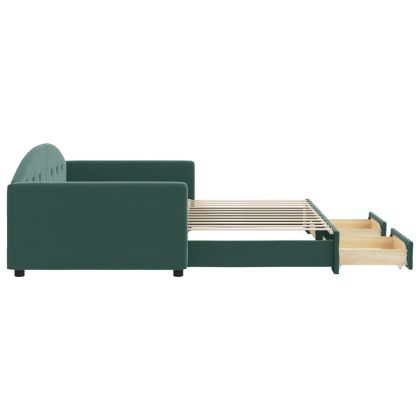 Канапе с изтеглящо легло и чекмеджета зелено 100x200 см кадифе