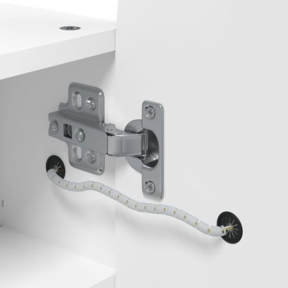 Огледален шкаф за баня с LED светлина дъговиден бял 42x13x70 см