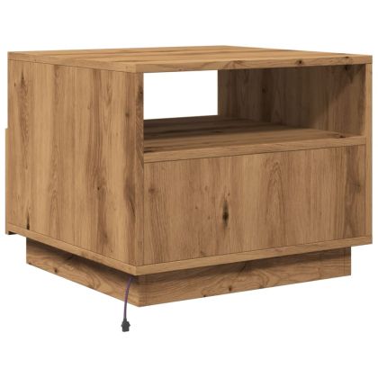 Маса за кафе с LED осветление, дъб артизан, 50x49x40 см