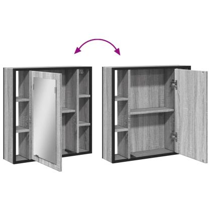 Огледален шкаф за баня сив сонома 60x16x60 см инженерно дърво