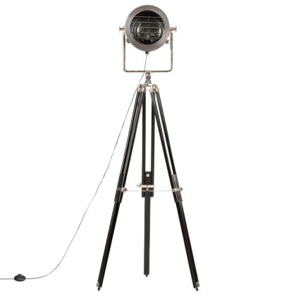 Наземна лампа на статив, черна, мангово дърво масив, 171 см