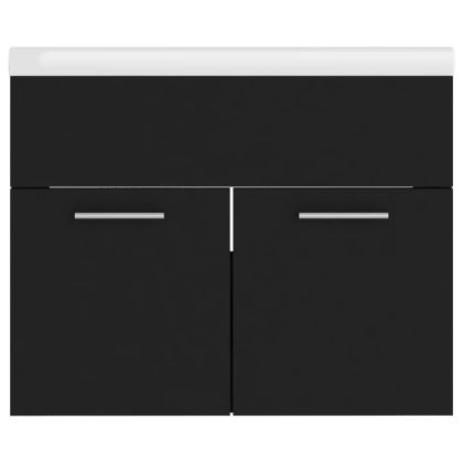 Шкаф за баня с вградена мивка, черен, ПДЧ