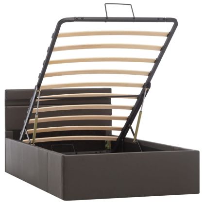 Легло с повдигащ механизъм и LED сиво еко кожа 90x200 cм