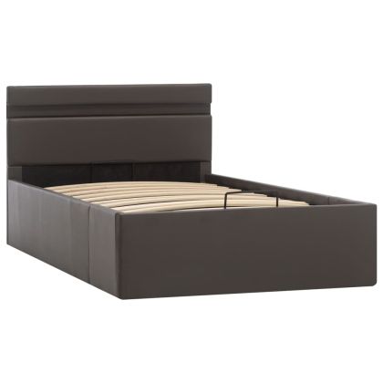 Легло с повдигащ механизъм и LED сиво еко кожа 90x200 cм