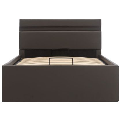 Легло с повдигащ механизъм и LED сиво еко кожа 90x200 cм