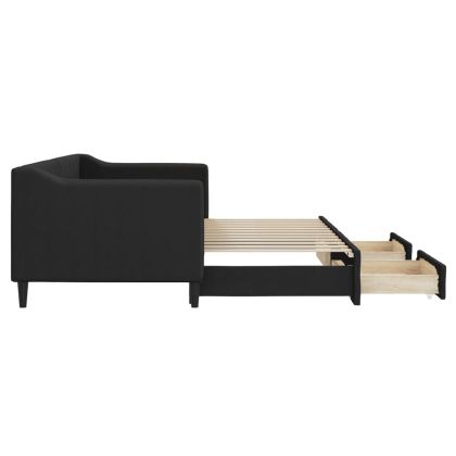 Канапе с изтеглящо легло и чекмеджета черно 80x200 см плат