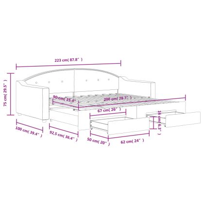 Канапе с изтеглящо легло и чекмеджета таупе 90x200 см плат