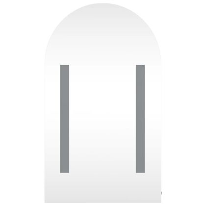 Огледален шкаф за баня с LED светлина дъговиден сив 42x13x70 см