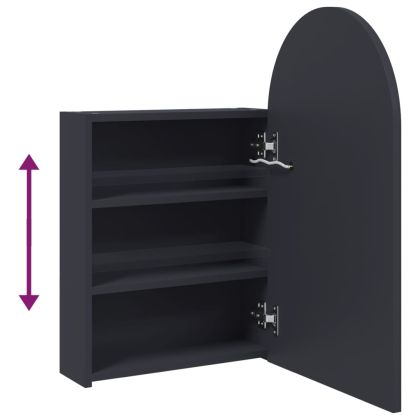 Огледален шкаф за баня с LED светлина дъговиден сив 42x13x70 см