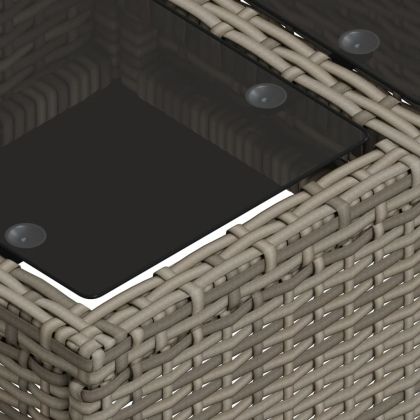 Градински диван от 2 части с възглавници сив полиратан и стъкло