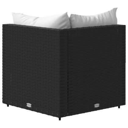 Градински ъглов диван с възглавници черен полиратан
